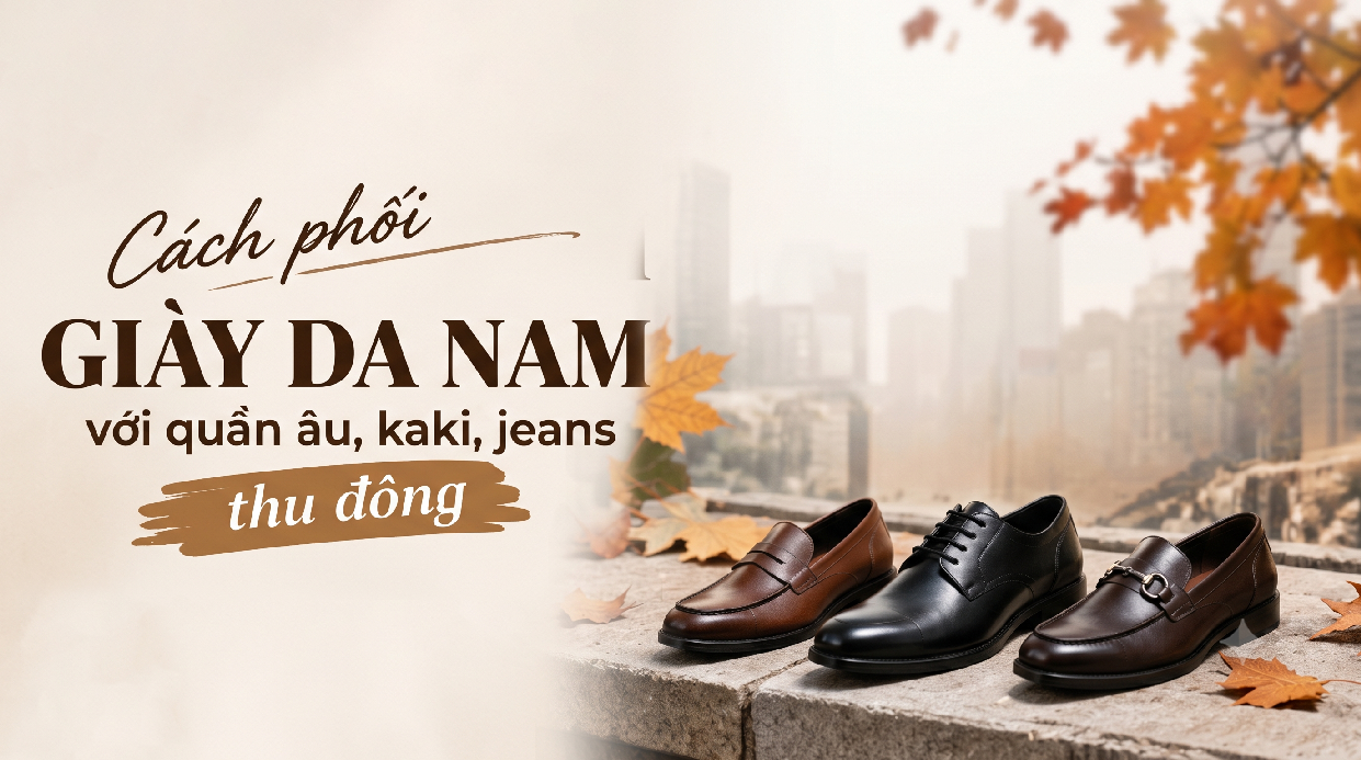 Cách phối giày da nam với quần âu, kaki, jeans thu đông