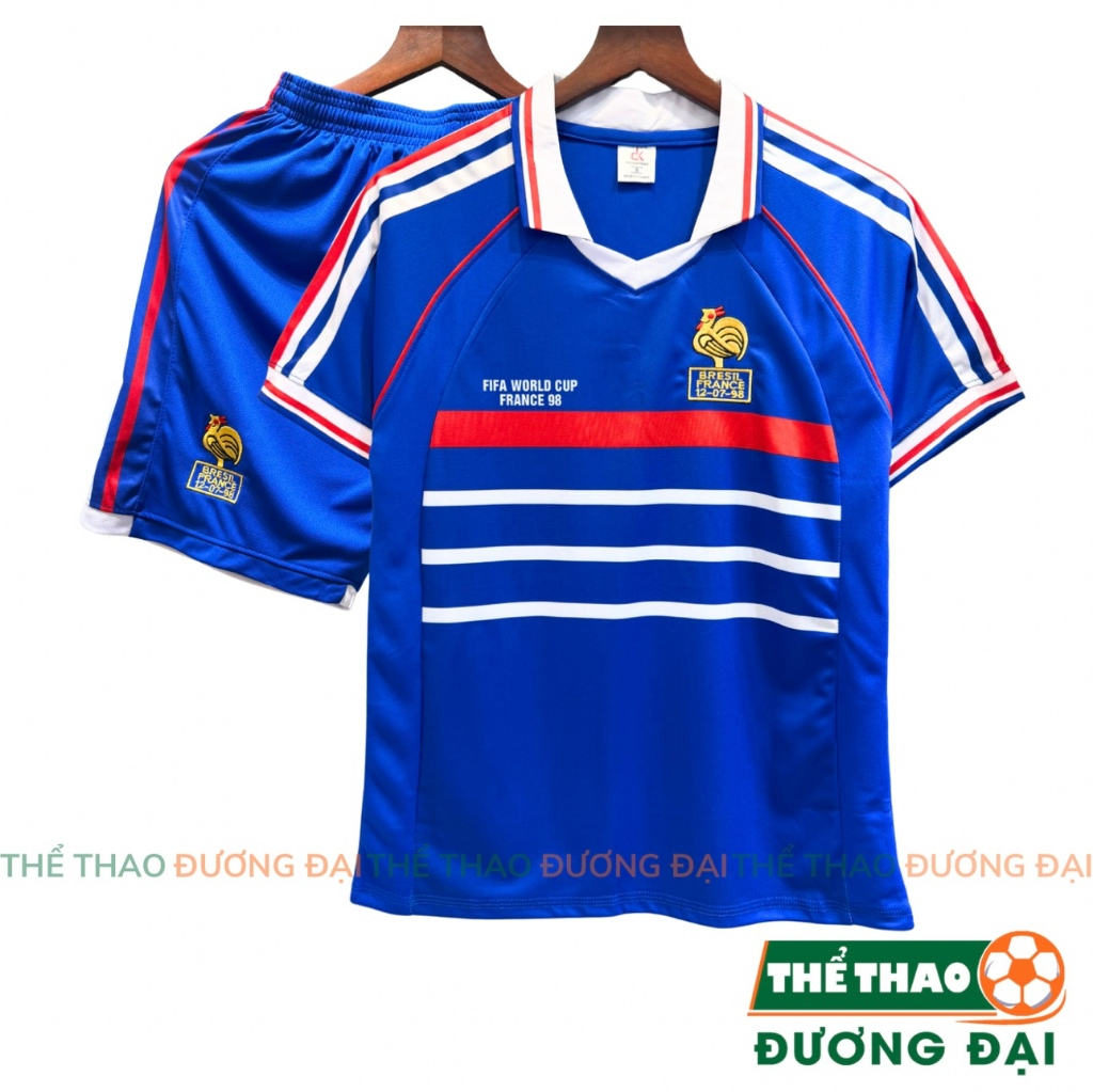 Quần Áo Bóng Đá ĐT Pháp Bích 1998 Thun Mè Cao Cấp Thoáng Khí Thể Thao Đương Đại