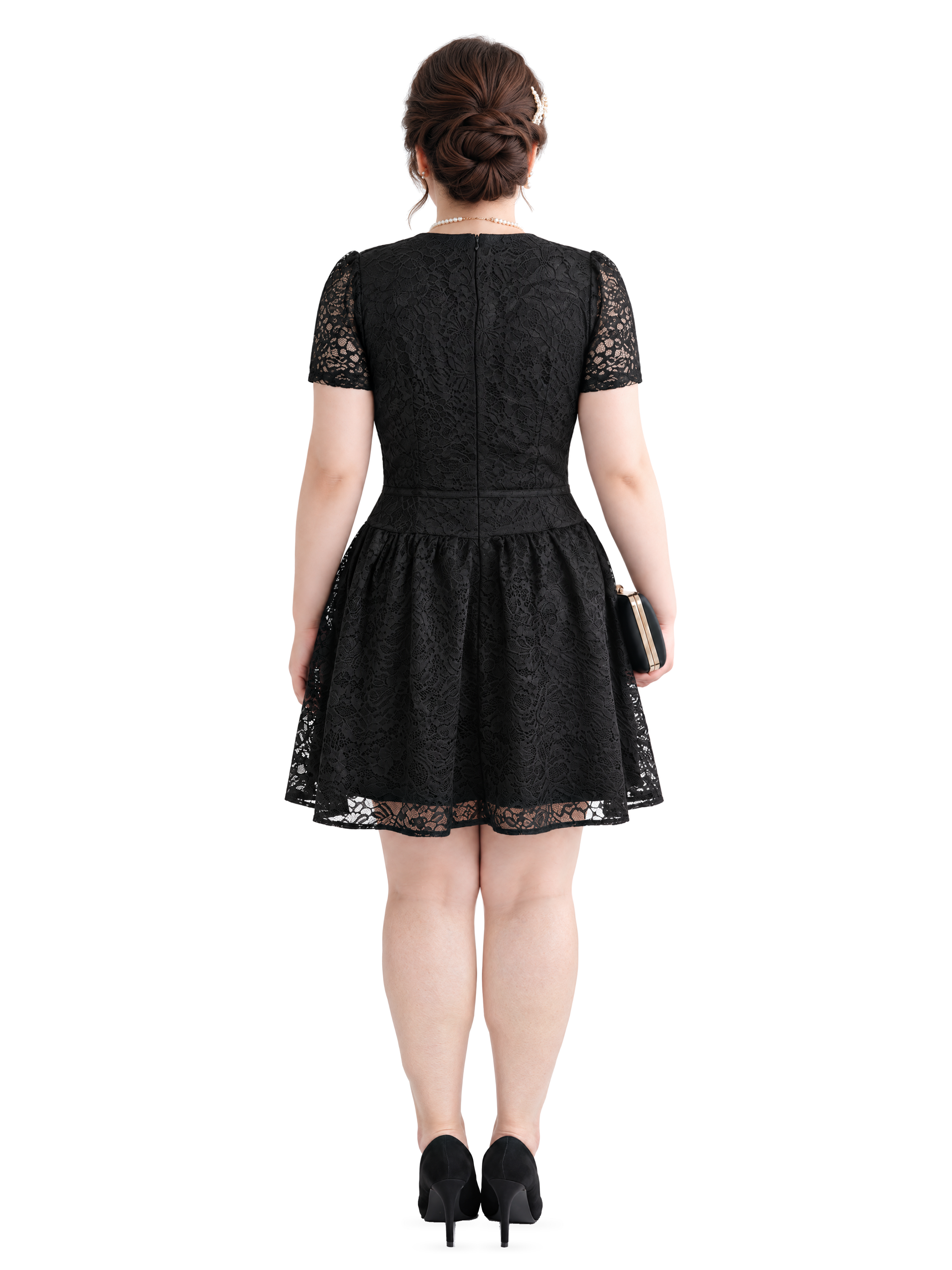 Đầm Ren Dáng A Phối Lưới Bigsize Nữ 2 Lớp Ren Hoa Lót Cotton Lạnh - Đen - Vừa 55–95kg - V-DA244_thumbnail_2