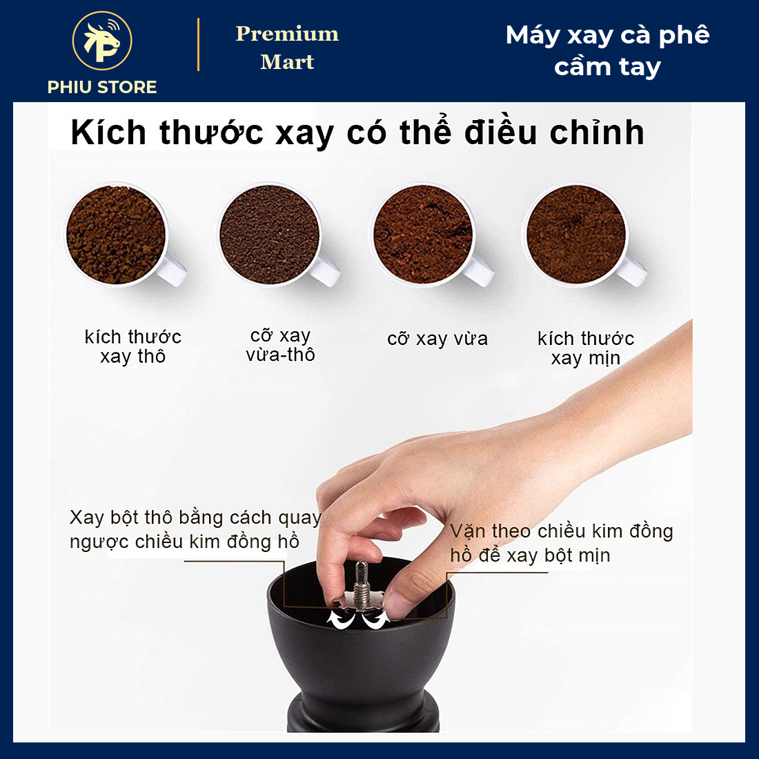 Máy Xay Cà Phê Cầm Tay Cối Gốm Điều Chỉnh Độ Mịn, Kèm 2 Hũ Thủy Tinh Có Đế Chống Trượt - PHIU STORE_thumbnail_3