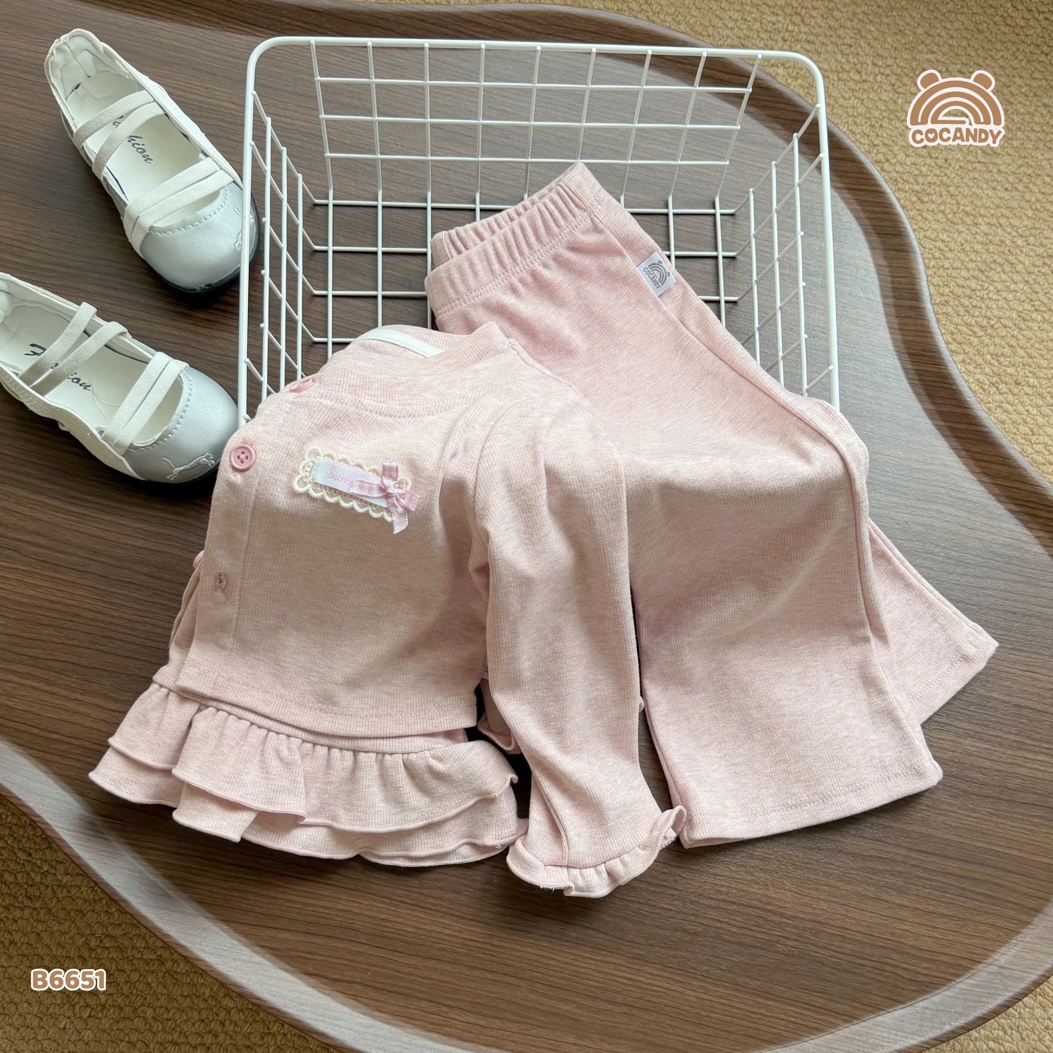 Bộ dài HỒNG cadigan nhún bèo gấu 3 items_thumbnail_4
