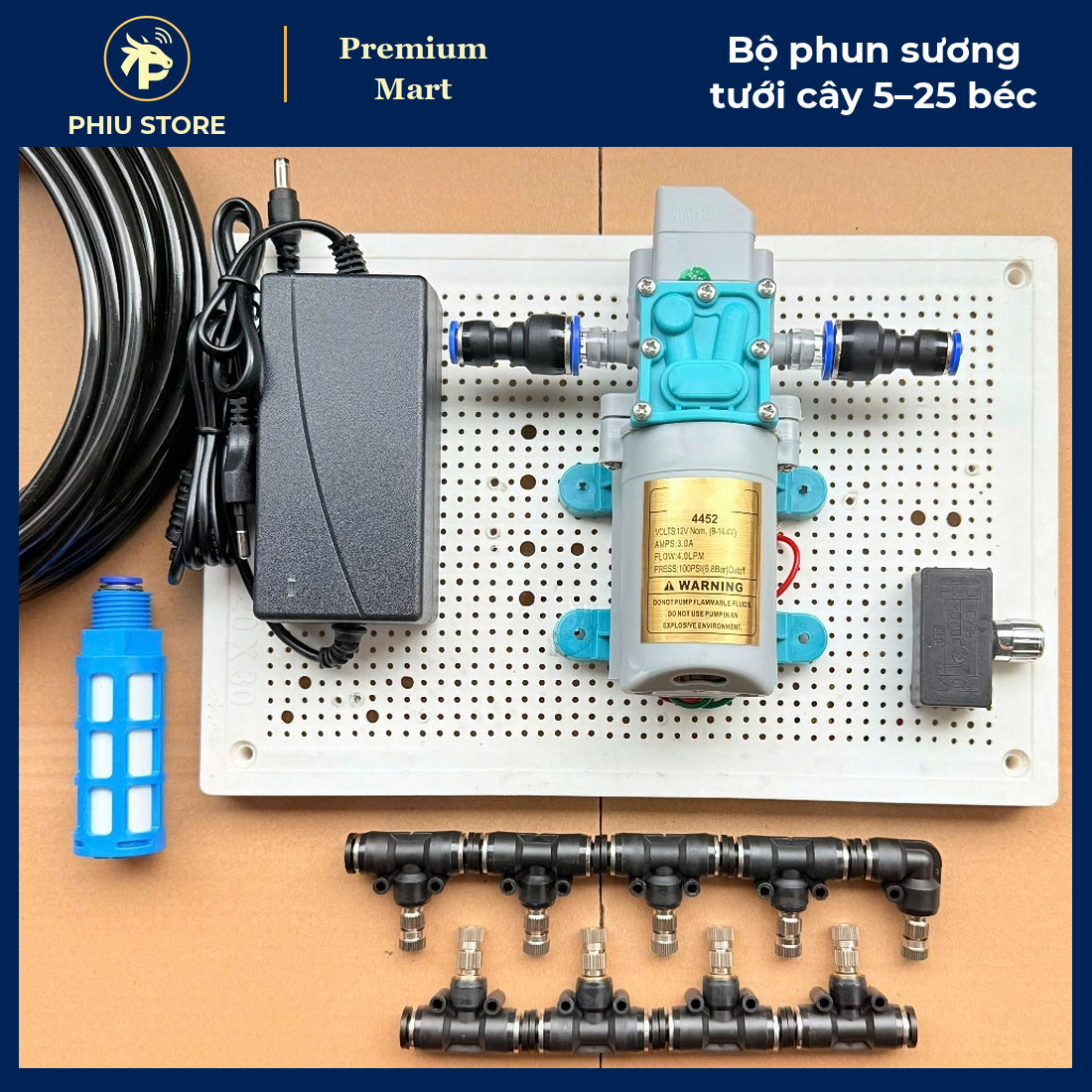 Bộ Phun Sương Làm Mát Tưới Cây Bơm 12V 5–25 Béc Inox, Có Bản Ổ Cắm Wifi Điều Khiển Từ Xa Hẹn Giờ - PHIU STORE_thumbnail_2