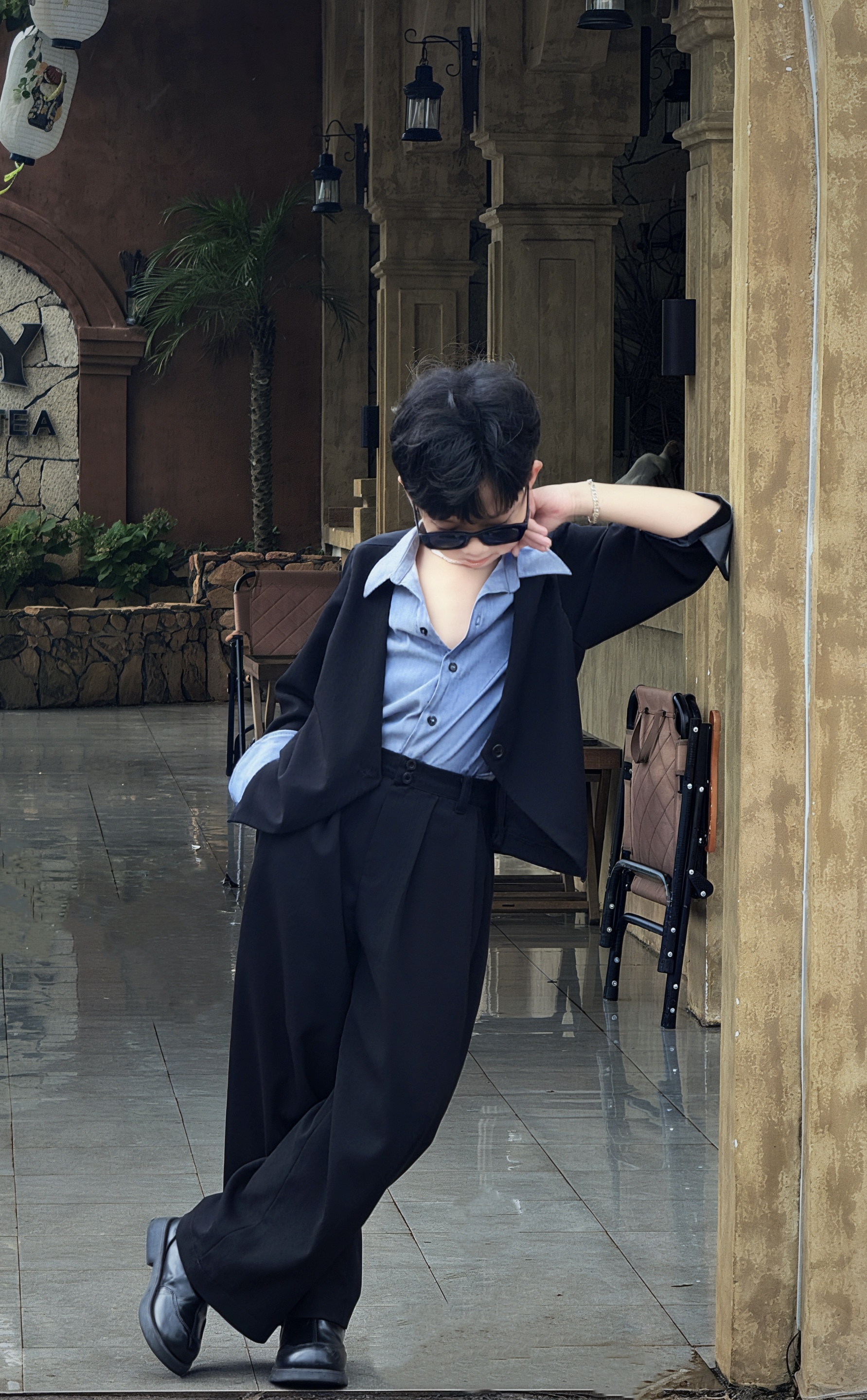 Áo Xanh Giả Vest (dính liền) và Quần Suông Đen Cho Bé,_thumbnail_3