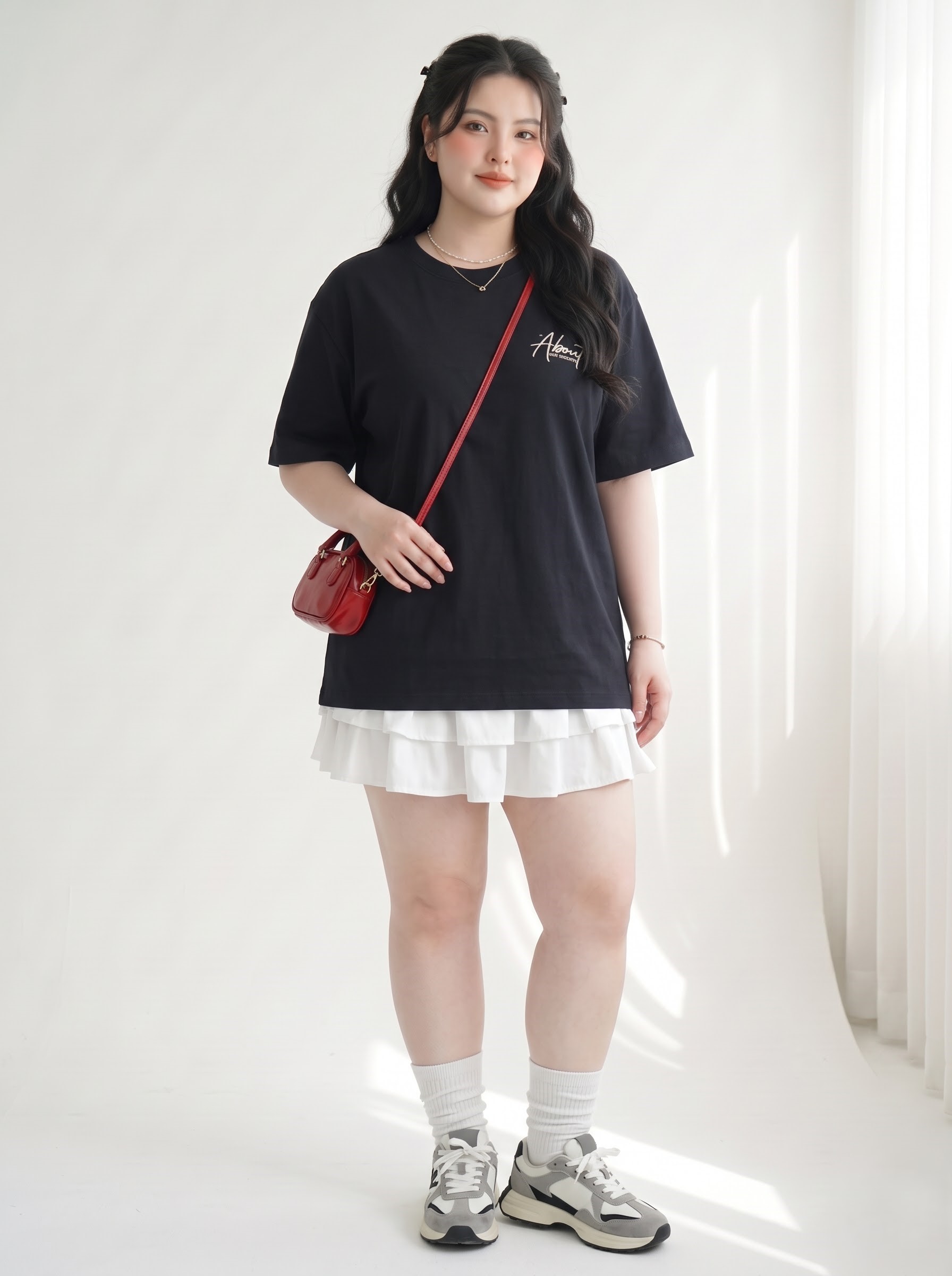 V-AK102-5 Plus-Size Oversized Butterfly-Print T-Shirt - Black