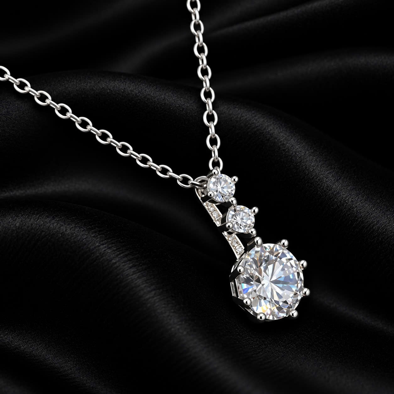 vòng cổ bạc ý xi kim mạ vàng trắng charm 3 kim cương tròn._thumbnail_1