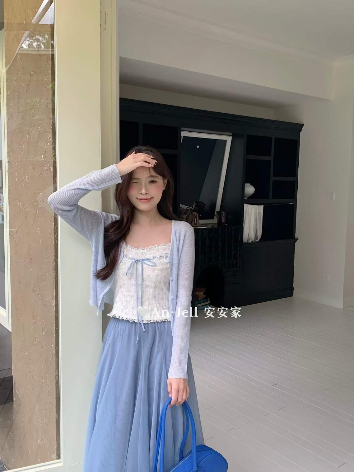 Lucas - Set áo thô hoa nhí cúp ngực viền ren buộc dây nơ + áo cardigan cài cúc_thumbnail_4
