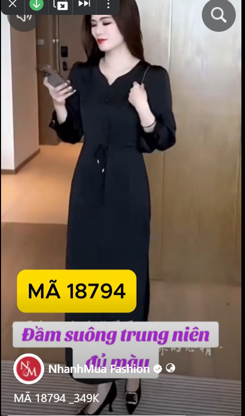 18794-Đầm suông lụa tay dài rút eo (lụa, có lót)