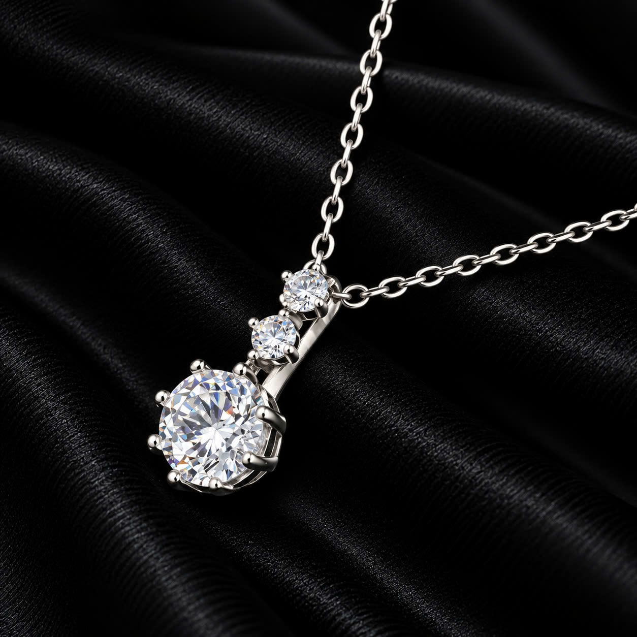vòng cổ bạc ý xi kim mạ vàng trắng charm 3 kim cương tròn._thumbnail_2