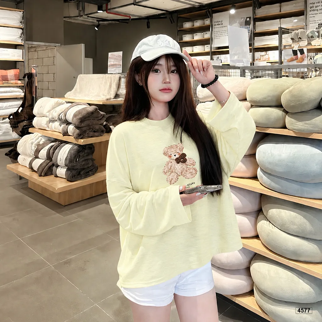 Áo thun nữ boxy tay dài Gấu Teddy dễ thương Miucho cotton xước 4577_thumbnail_2