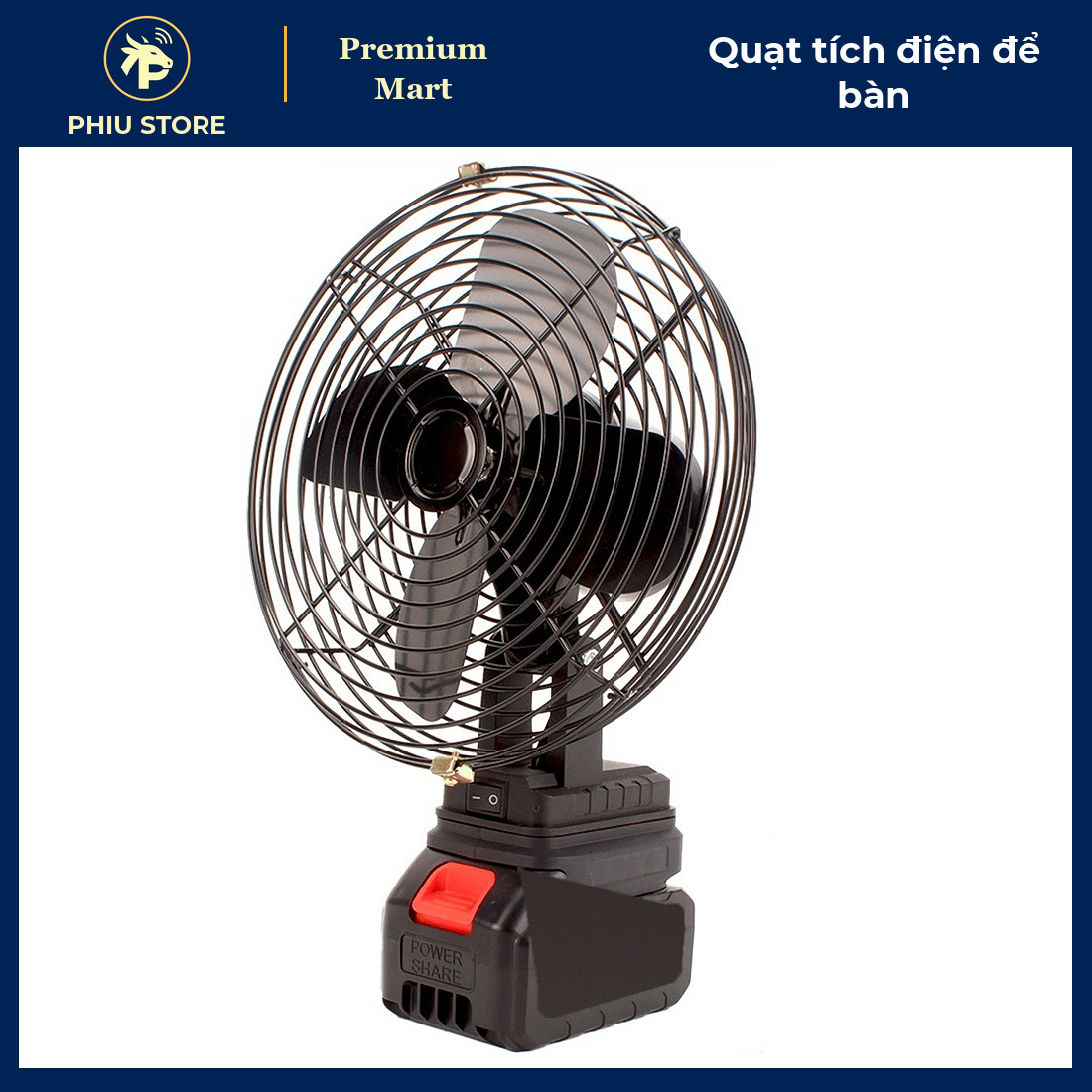 Quạt Tích Điện Để Bàn Lồng Sắt 8 Inch 35W, Pin Sạc 5 Cell, 2 Tốc Độ Gió - Dùng Khi Cúp Điện, Cắm Trại - PHIU STORE_thumbnail_1