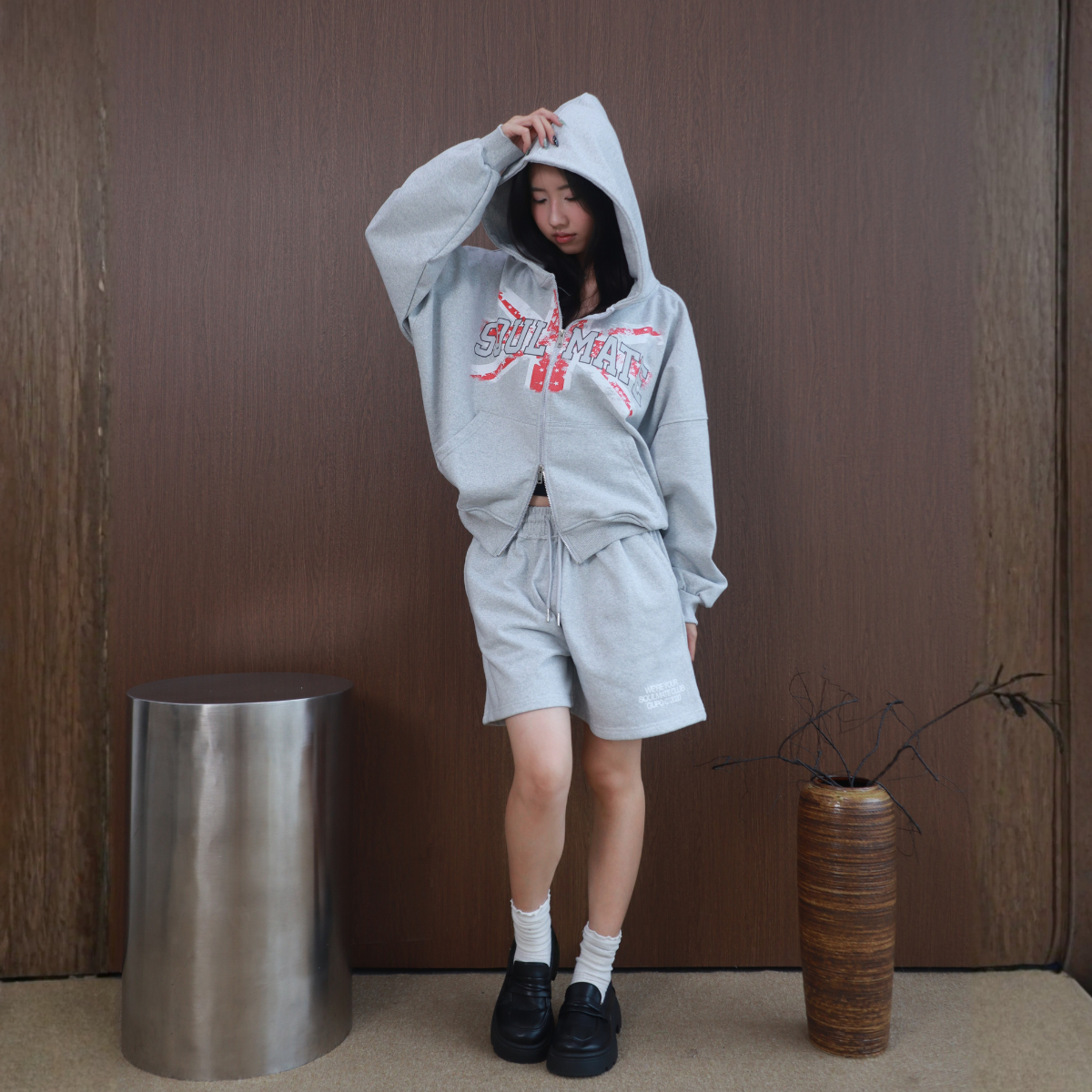 Set Bộ Nỉ GUPO Red Flag Áo Hoodie Zip Và Quần Short Baggy Nỉ Chân Cua Unisex Local Brand - SETNC