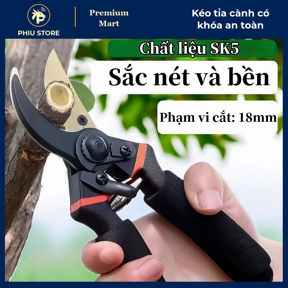 Kéo Cắt Tỉa Cành Kèm Găng Tay Và Cưa Gỗ Nhỏ, Có Khóa An Toàn, Lưỡi Thép SK5 - Chọn Kéo Lẻ Hoặc Bộ - PHIU STORE_thumbnail_1