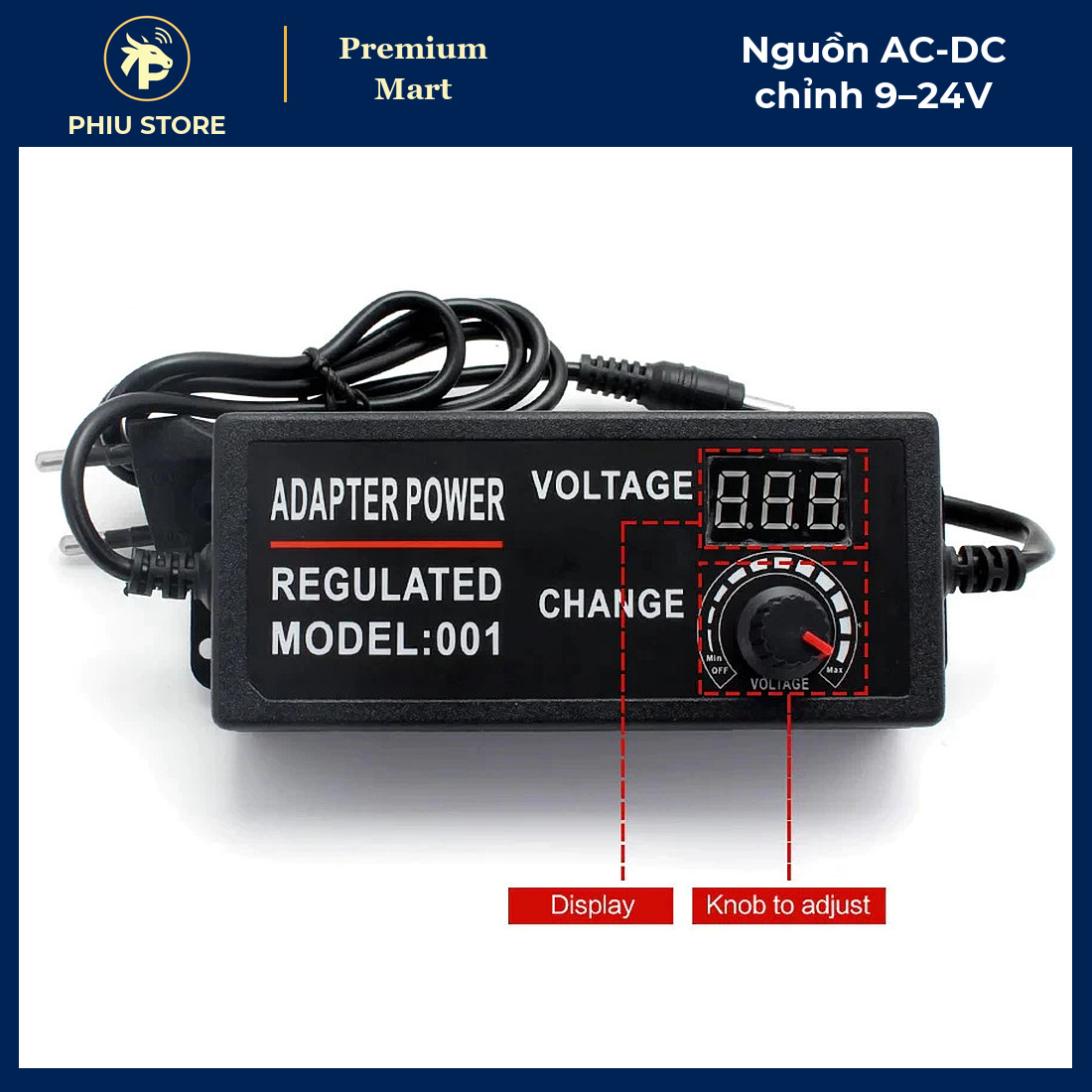 Bộ Nguồn Chuyển Đổi AC Sang DC Chỉnh Điện Áp 9–24V 3A 72W Có Màn Hình LED - Cấp Điện Cho Động Cơ, Đèn - PHIU STORE_thumbnail_5