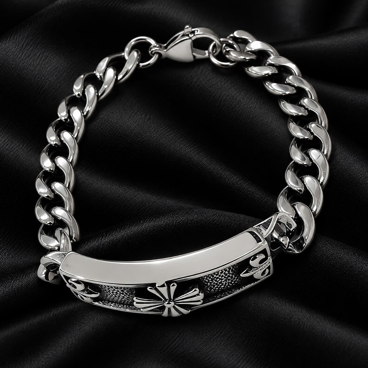 vòng tay titan bảng vuông chrome heart mắc xích cuban._thumbnail_2