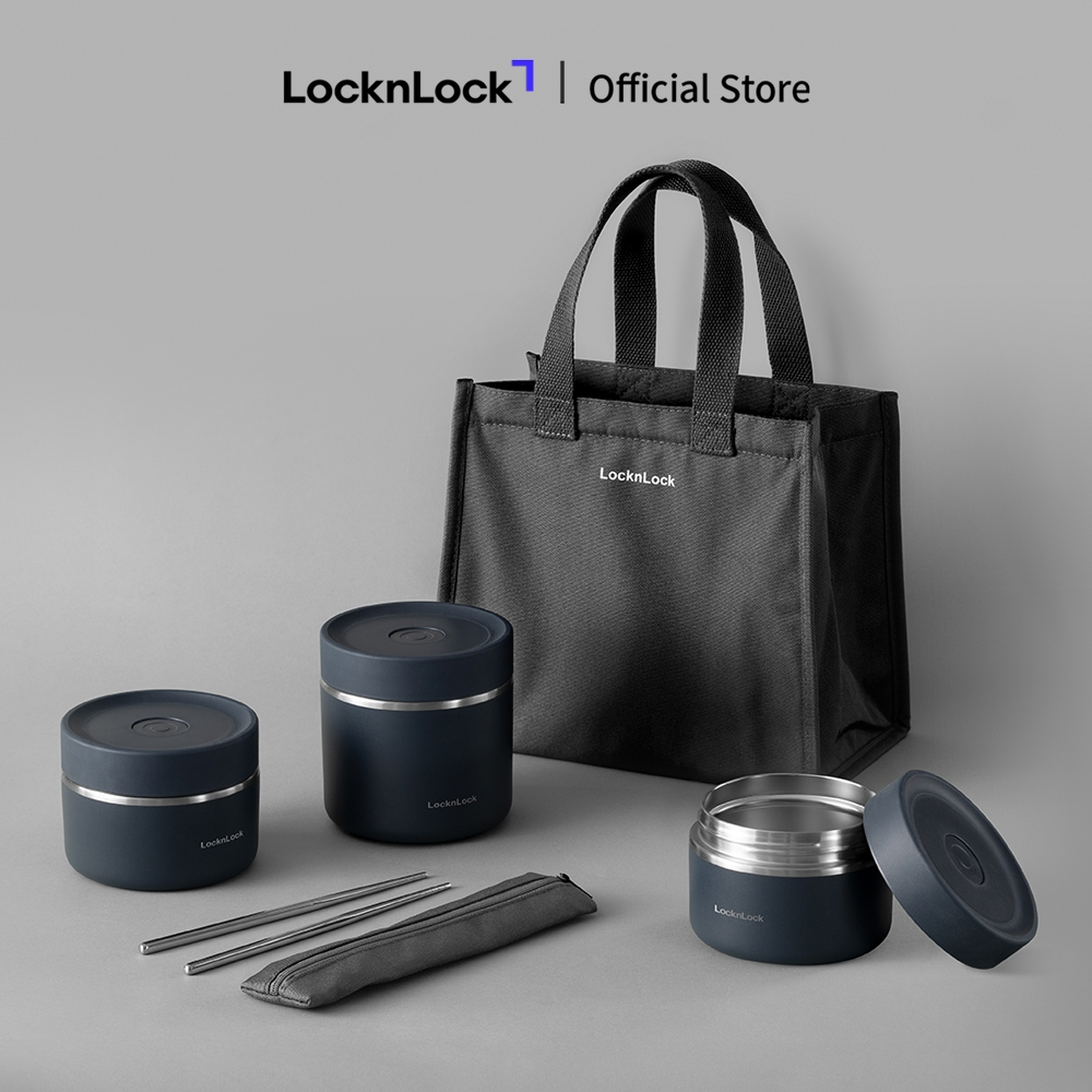 Bộ hộp cơm giữ nhiệt Lock&Lock Pump Vacuum Lunch Box (300ml*2, 500ml*1, bộ đũa và thìa, túi) LHC8052S02_thumbnail_11