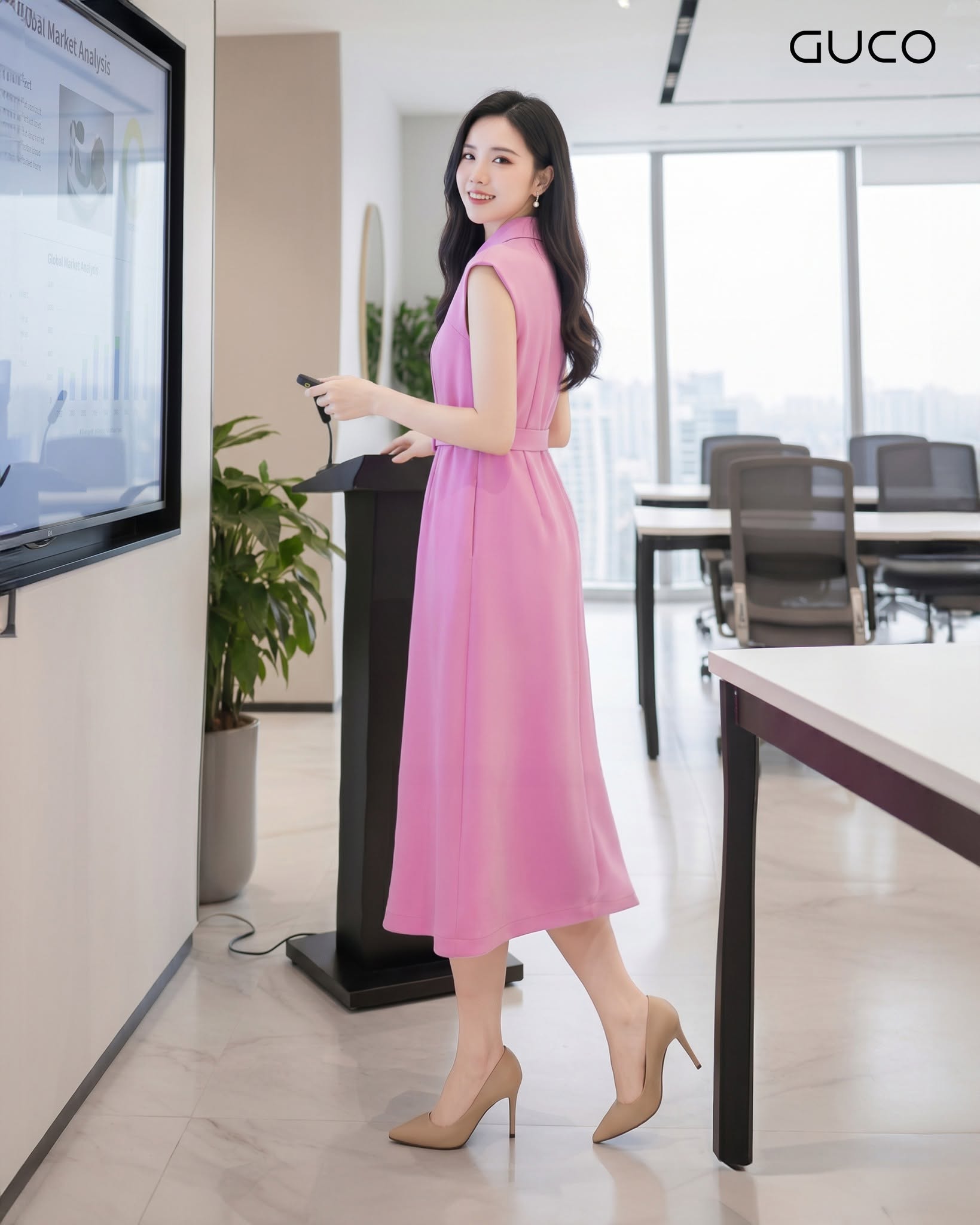 GUCO Đầm Hồng Pastel Thắt Đai - 5128_thumbnail_3