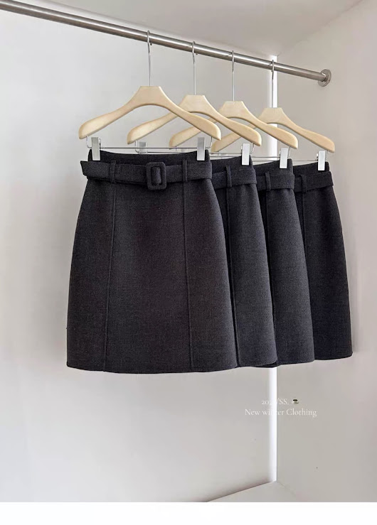 Lucas - Chân váy dạ xước dáng lửng dáng A nhẹ + belt vải cùng chất liệu_thumbnail_3