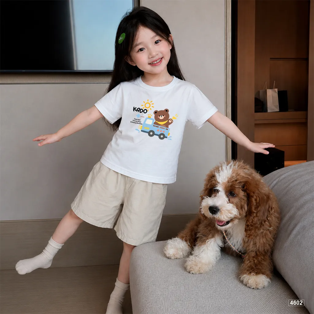 Áo thun trẻ em Kado cổ tròn in hình gấu lái xe hoạt hình dễ thương năng động cho bé trai bé gái 4602_thumbnail_5