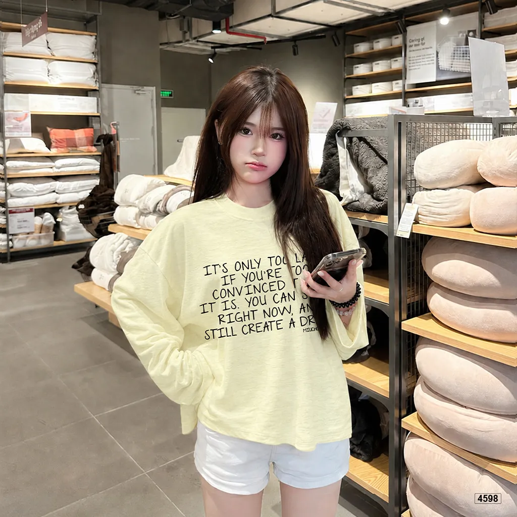 Áo thun nữ boxy tay dài chất cotton xước Miucho phong cách tối giản truyền cảm hứng 4598_thumbnail_4
