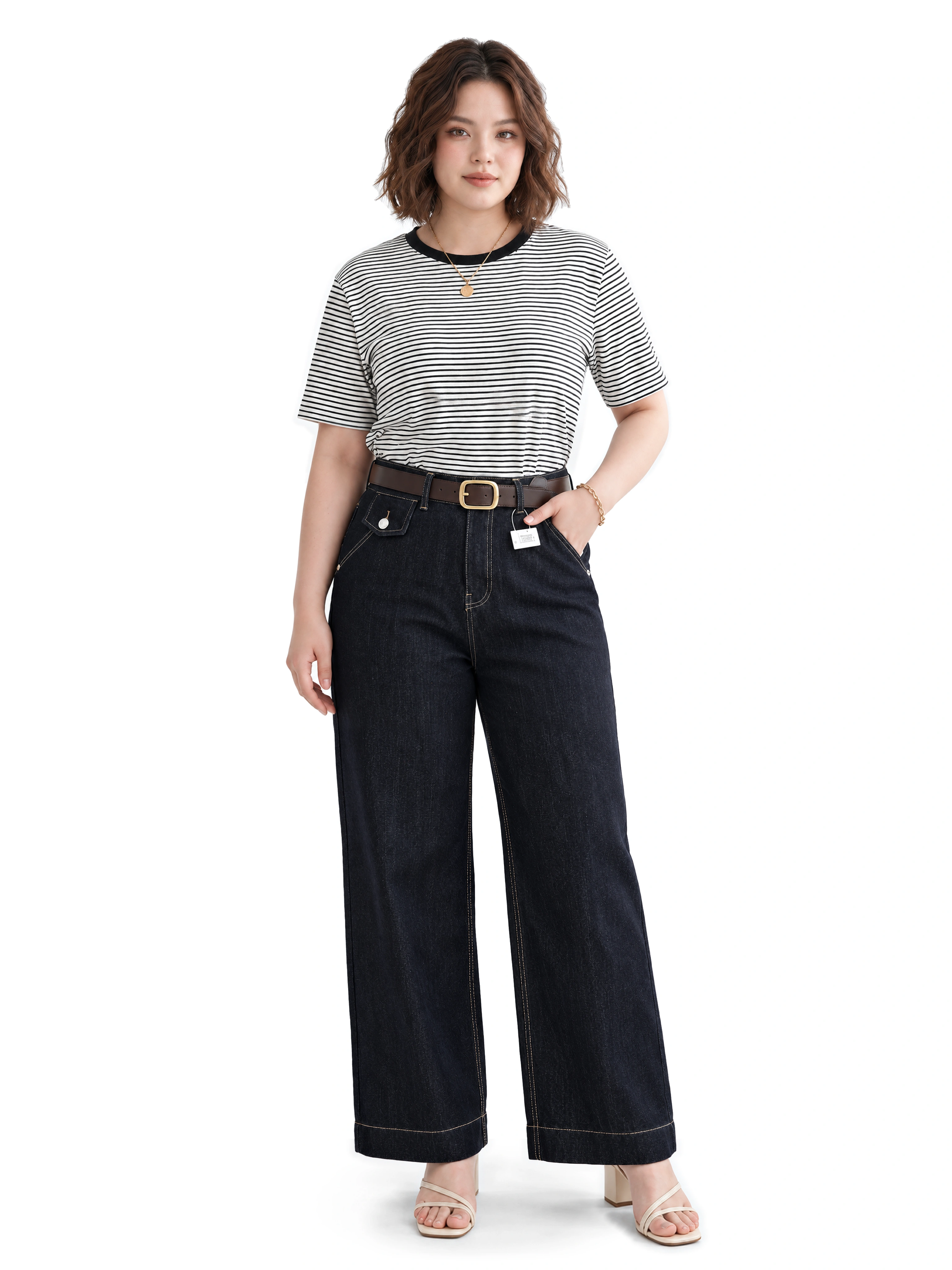 Quần Jean Ống Suông Túi Xéo Bigsize Nữ Lưng Cao Tôn Dáng, Không Co Giãn - Xanh Đậm - Vừa 55–90kg - QJ377