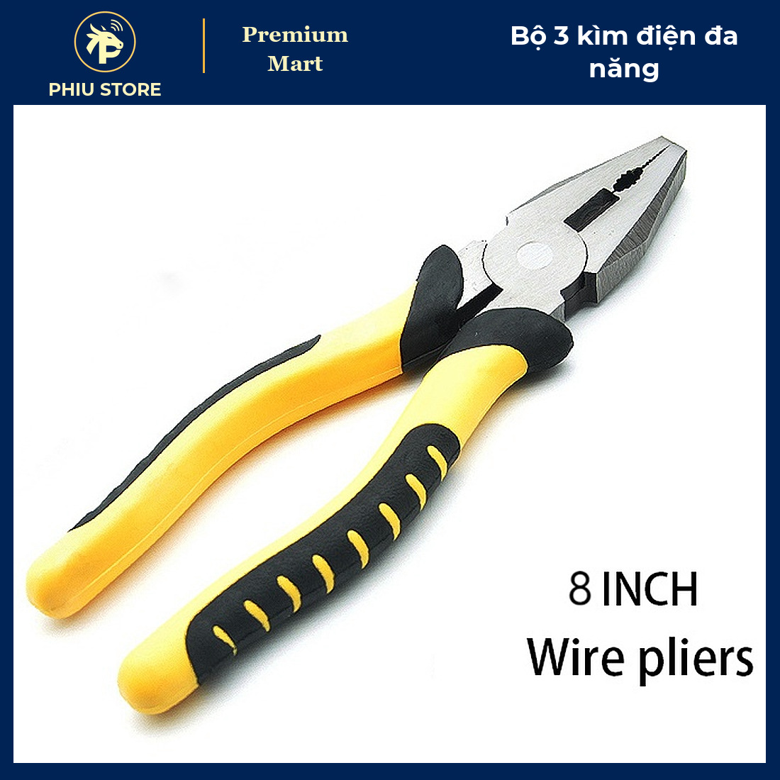 Bộ 3 Kìm Điện Đa Năng: Kìm Điện 8 Inch, Kìm Mũi Nhọn 8 Inch, Kìm Cắt 6 Inch Thép CR-V Tay Cầm Vàng Đen - PHIU STORE_thumbnail_2