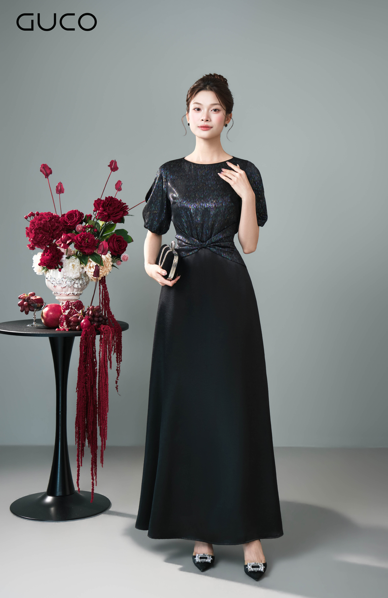 Đầm Dạ Hội Đen Phối Áo Ánh Kim Chiết Eo - 5274