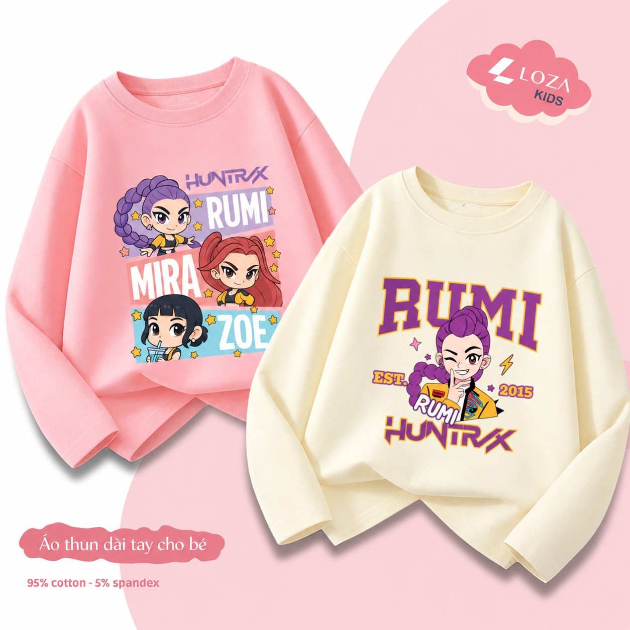 Áo thun dài tay bé gái hình band nhạc nữ Huntrix -  Loza Kids KT016