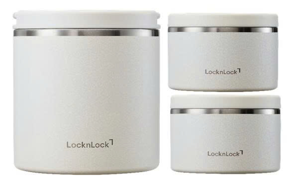 Bộ hộp cơm giữ nhiệt LocknLock Pump One-Touch Vacuum Lunch box (330ml*2, 530ml*1, bộ đũa và thìa, túi)