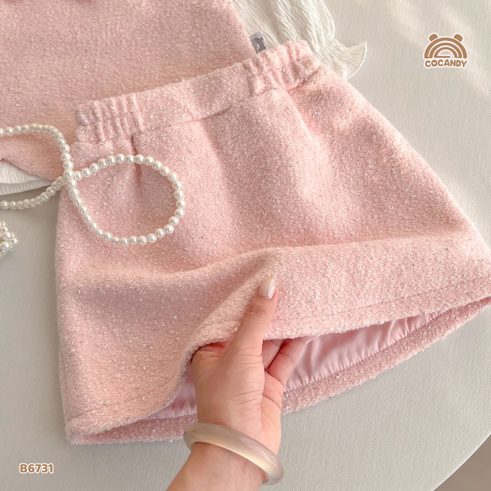 Bộ gile dạ tweed HỒNG phối nơ_thumbnail_3