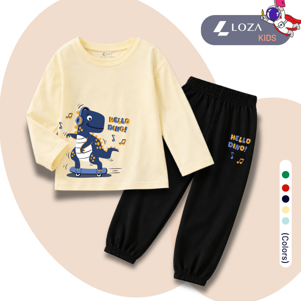 Set bộ Thu - Đông chất liệu cotton bé trai hình Khủng long Hello Dino- Loza Kids BW717_thumbnail_3