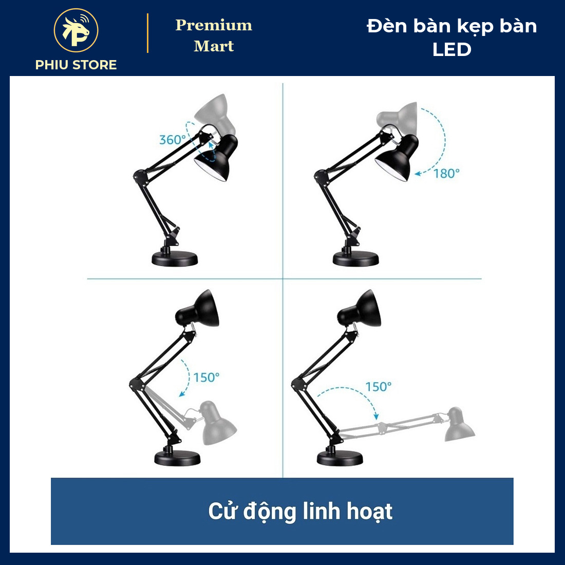 Đèn Bàn Học LED Kẹp Bàn Tay Gập Xoay 360 Độ, Đèn Đọc Sách Làm Việc Để Bàn, Bóng 7W 9W Tùy Chọn - PHIU STORE_thumbnail_3