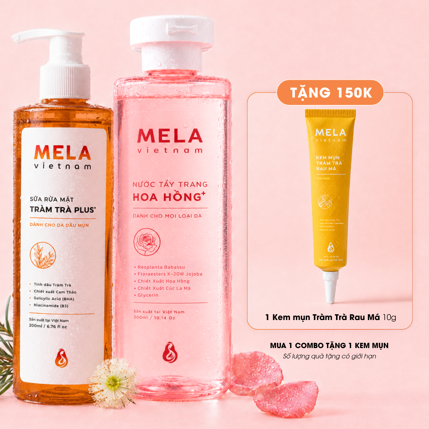 Combo Sữa rửa mặt & Tẩy trang tặng Kem mụn 10g