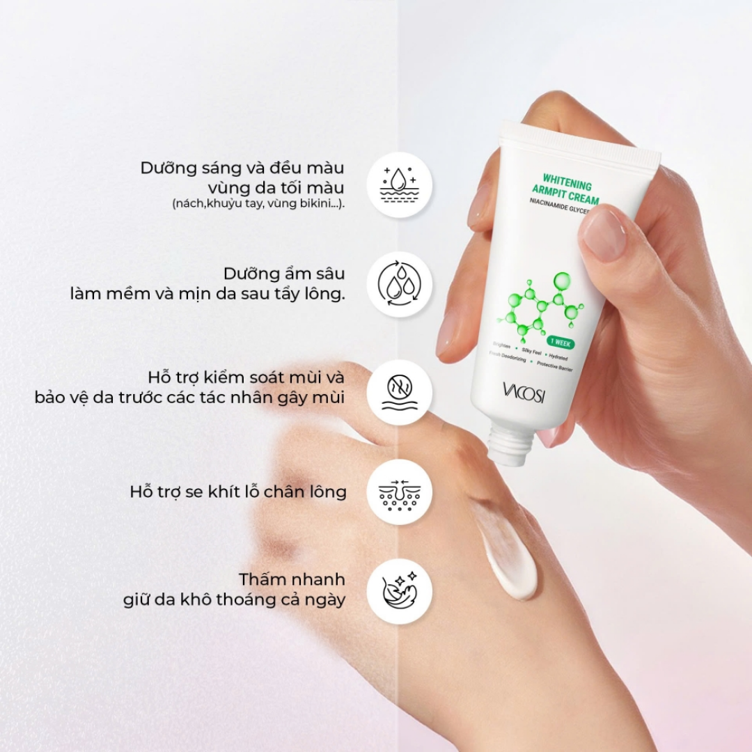 Kem sáng vùng da dưới cánh tay Vacosi Whitening Armpit Cream 30ml