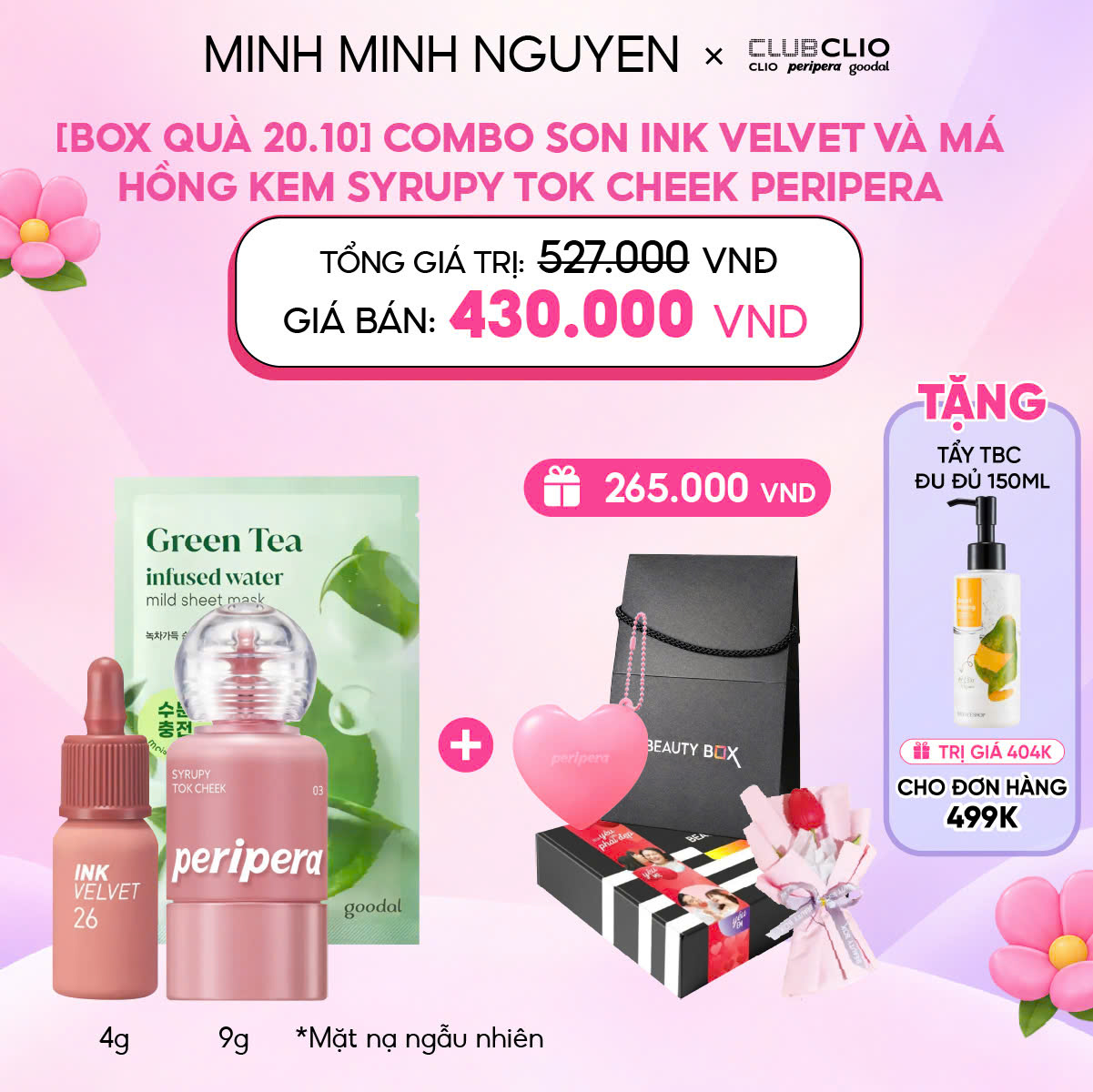 [BOX QUÀ 20.10] Combo son và má hồng Peripera (tặng 1 mặt nạ Goodal  + 1 Móc Khóa Đựng Son Peripera + kèm túi & hộp quà & bông tulip)