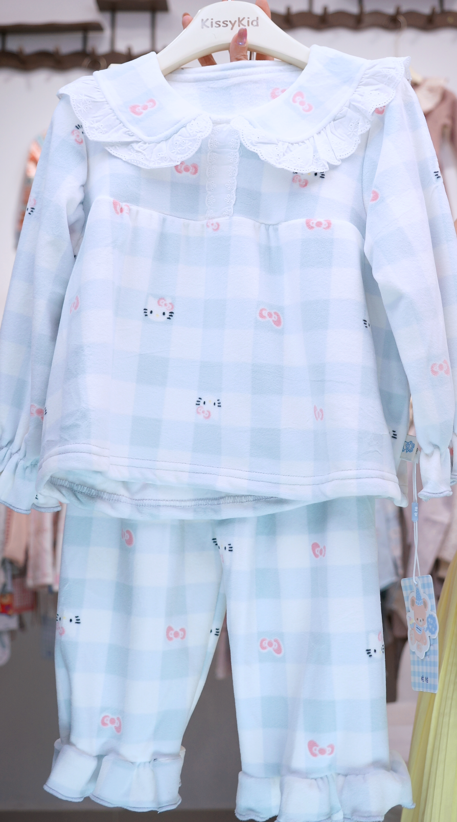 V85-Bộ ngut pijama caro xanh dương có cổ IL 6317