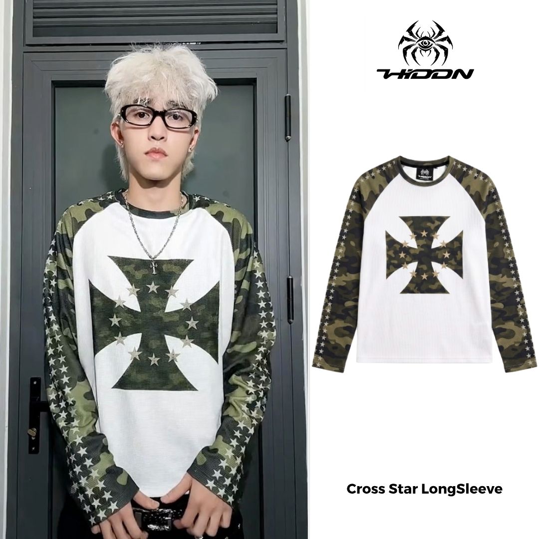 Áo Thun Tay Dài Form Boxy HIDDN Camo Cross Star Raglan_thumbnail_0