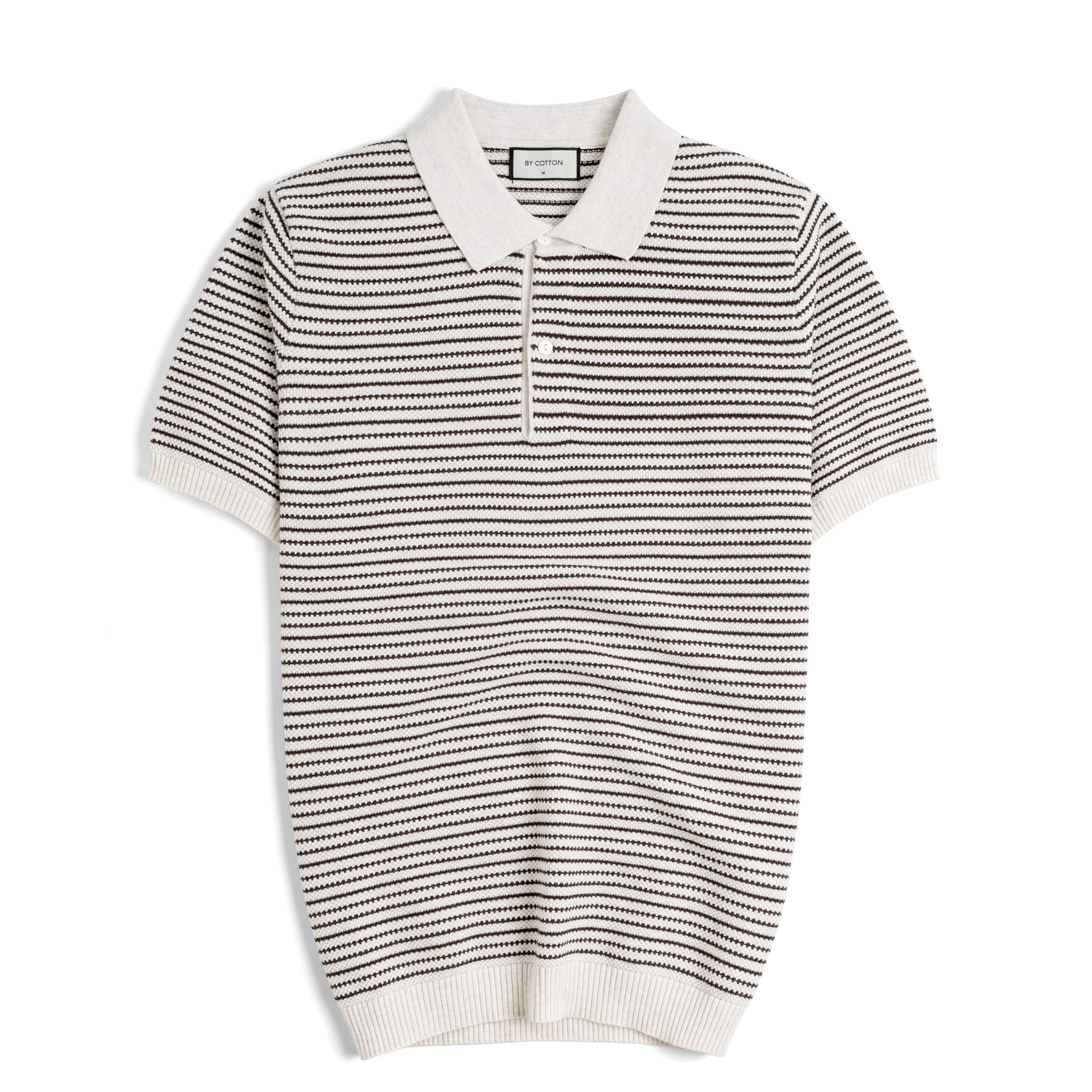 Áo Polo Dệt Kim By Cotton Melange Sọc Nhỏ Kem