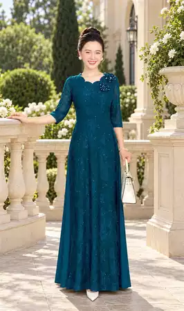 Đầm xanh dáng dài L798