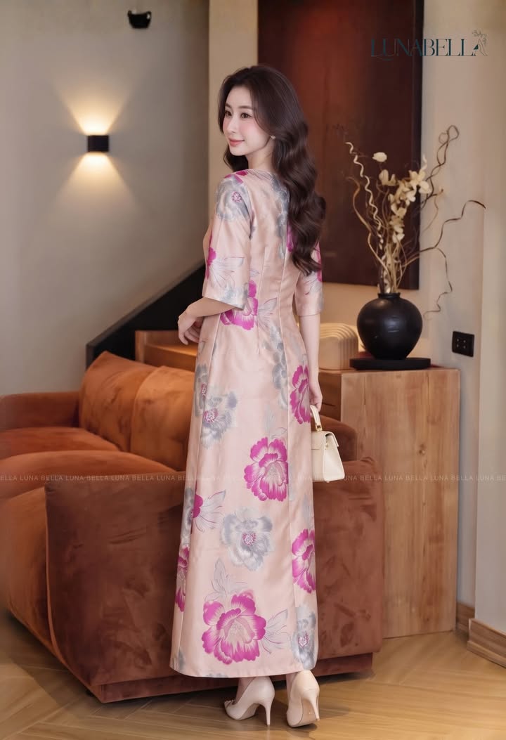 Váy suông dài tay lửng CALISTA màu HỒNG_thumbnail_1