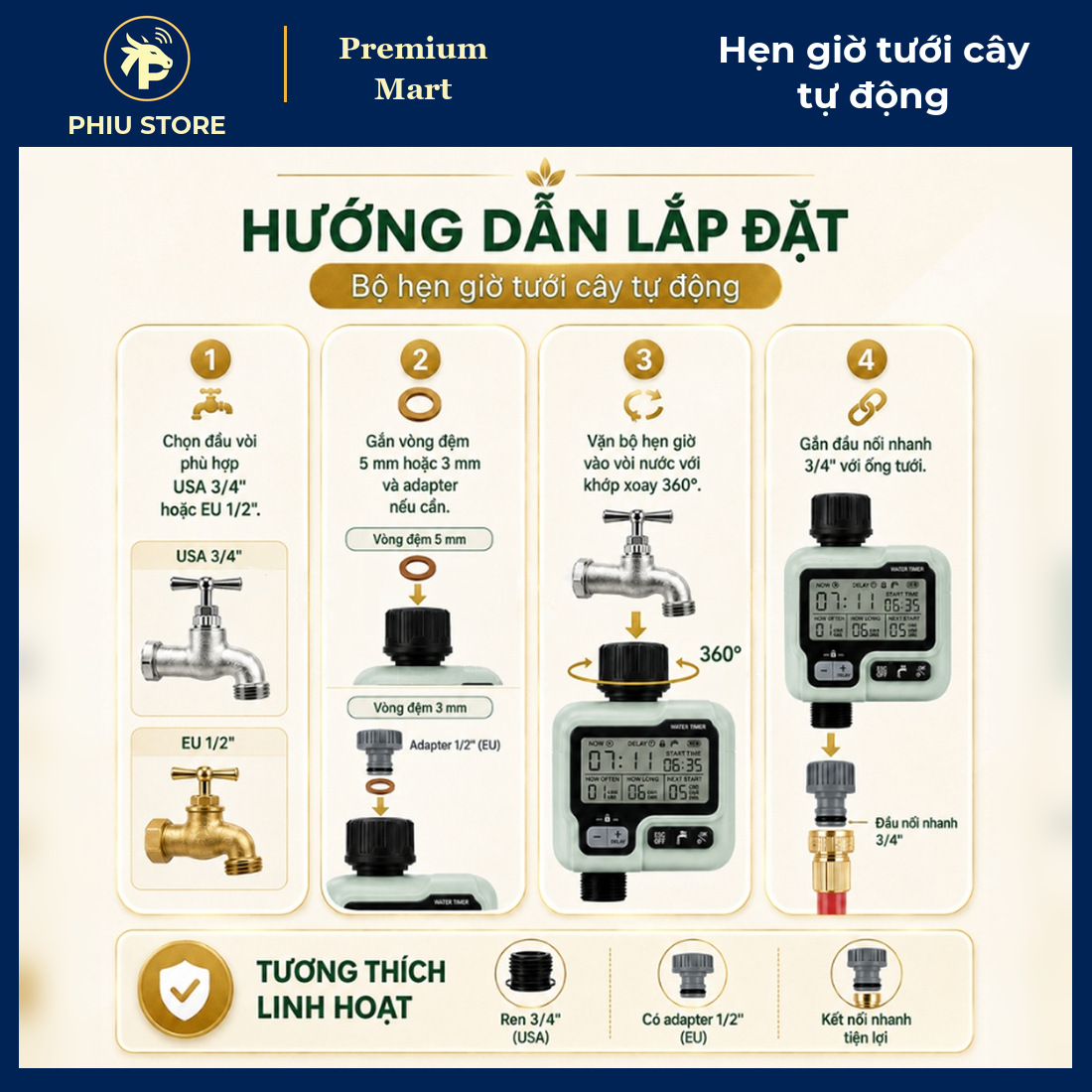 Máy Hẹn Giờ Tưới Cây Tự Động Màn Hình LCD IPX5 Gắn Vòi Nước, Dùng Cho Tưới Nhỏ Giọt, Phun Sương - PHIU STORE_thumbnail_5
