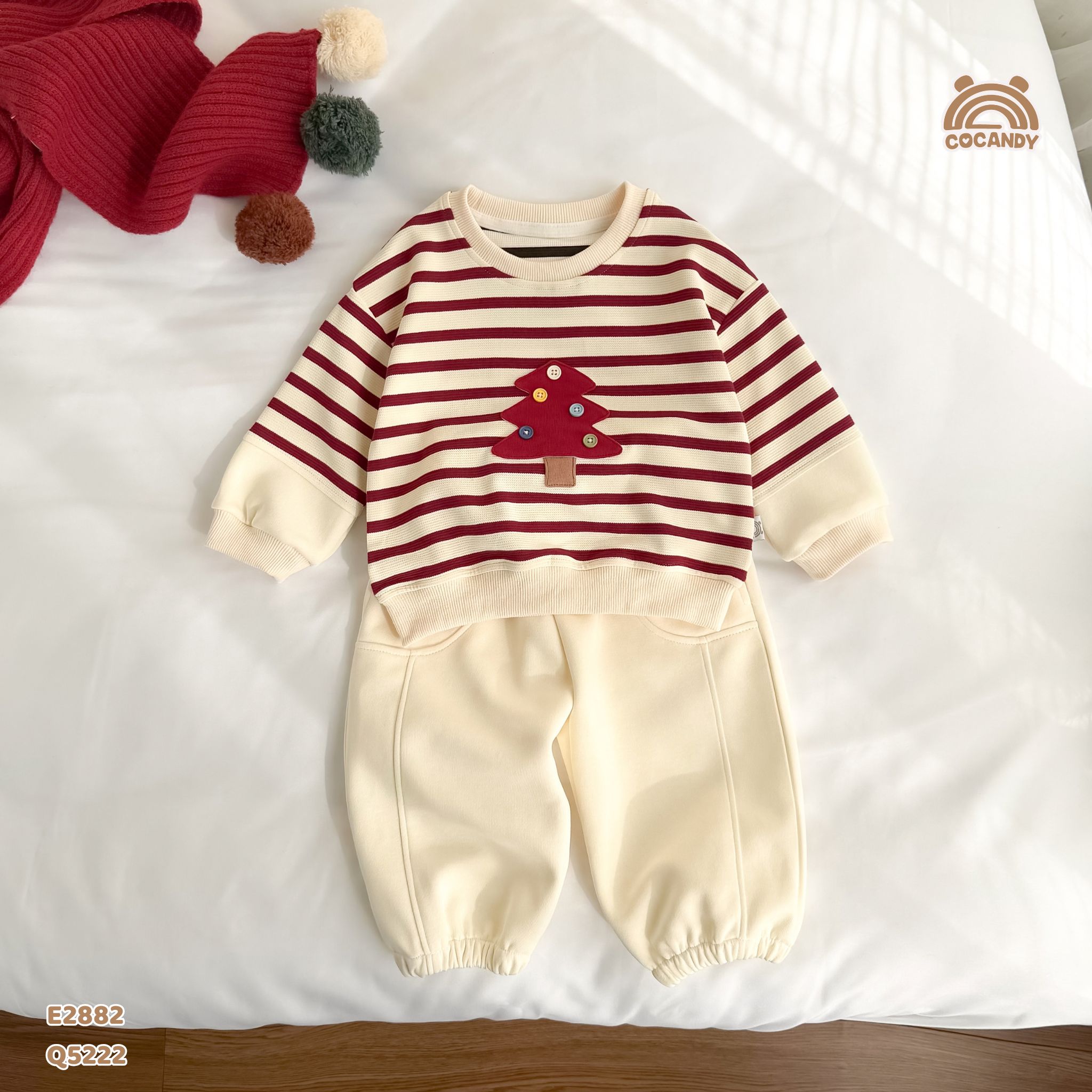 Áo dài kẻ ĐỎ BE hình cây thông