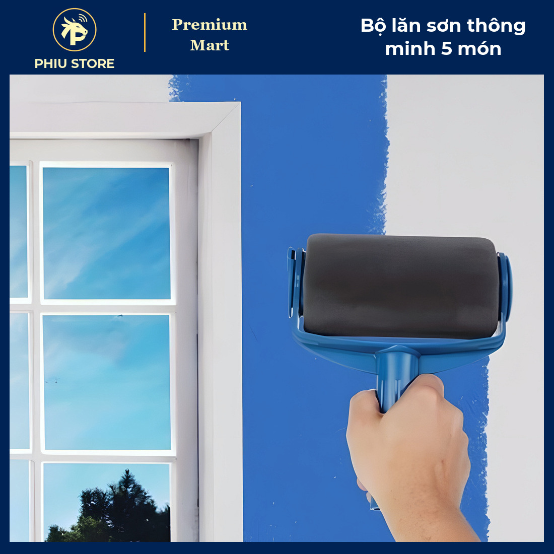 Bộ Con Lăn Sơn Tường Thông Minh 5 Món, Cán Nối Dài Inox 66 cm - Đổ Sơn Vào Lăn, Không Cần Nhúng Sơn - PHIU STORE_thumbnail_1