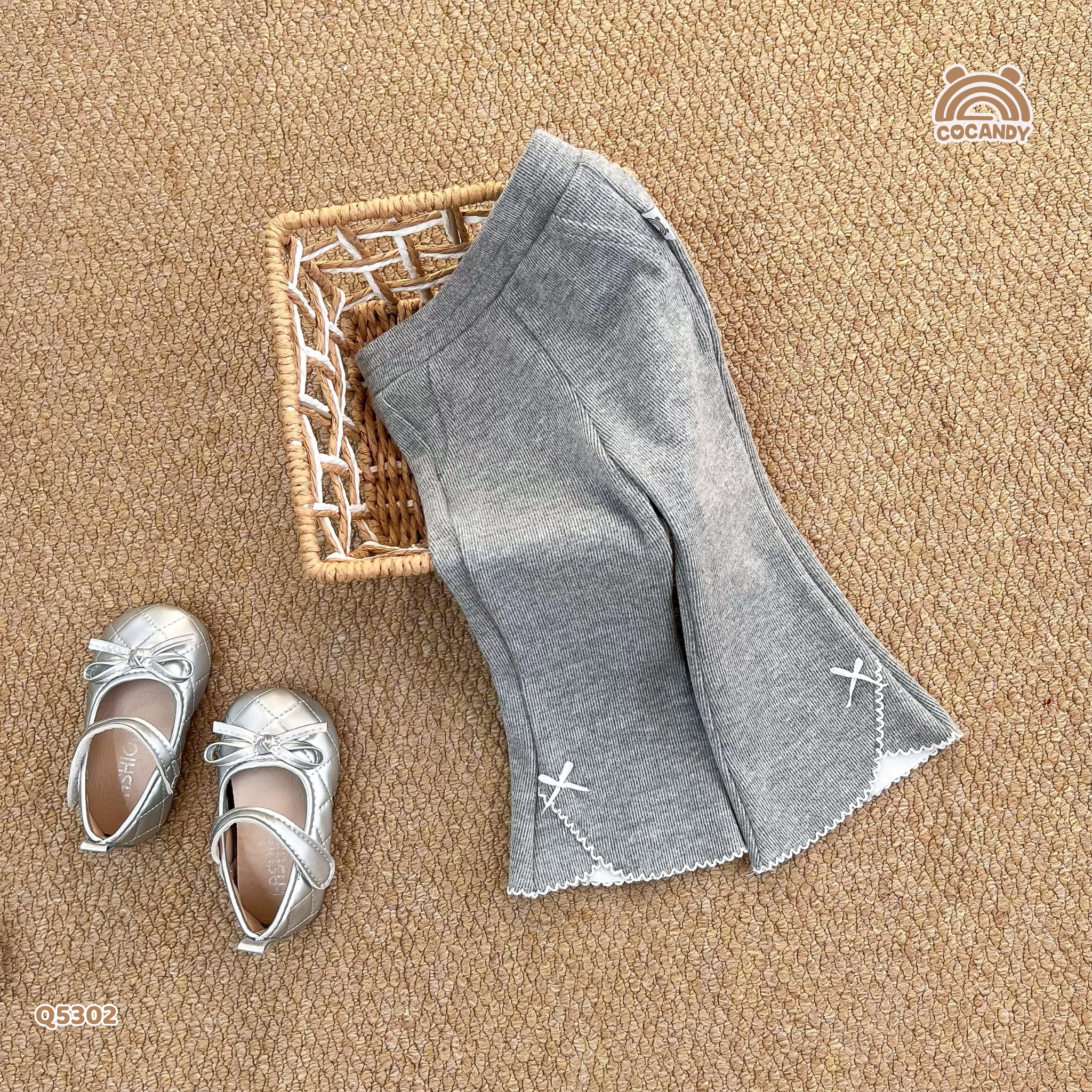 Quần dài legging XÁM NHẠT phối nơ gấu_thumbnail_2