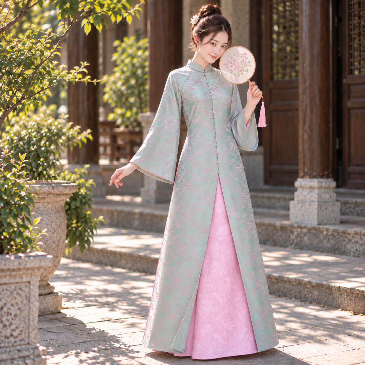 Áo Dài Cách Tân Nữ Tằm Thọ Dơi Phối Yếm Dáng Suông – CT27-05_thumbnail_4
