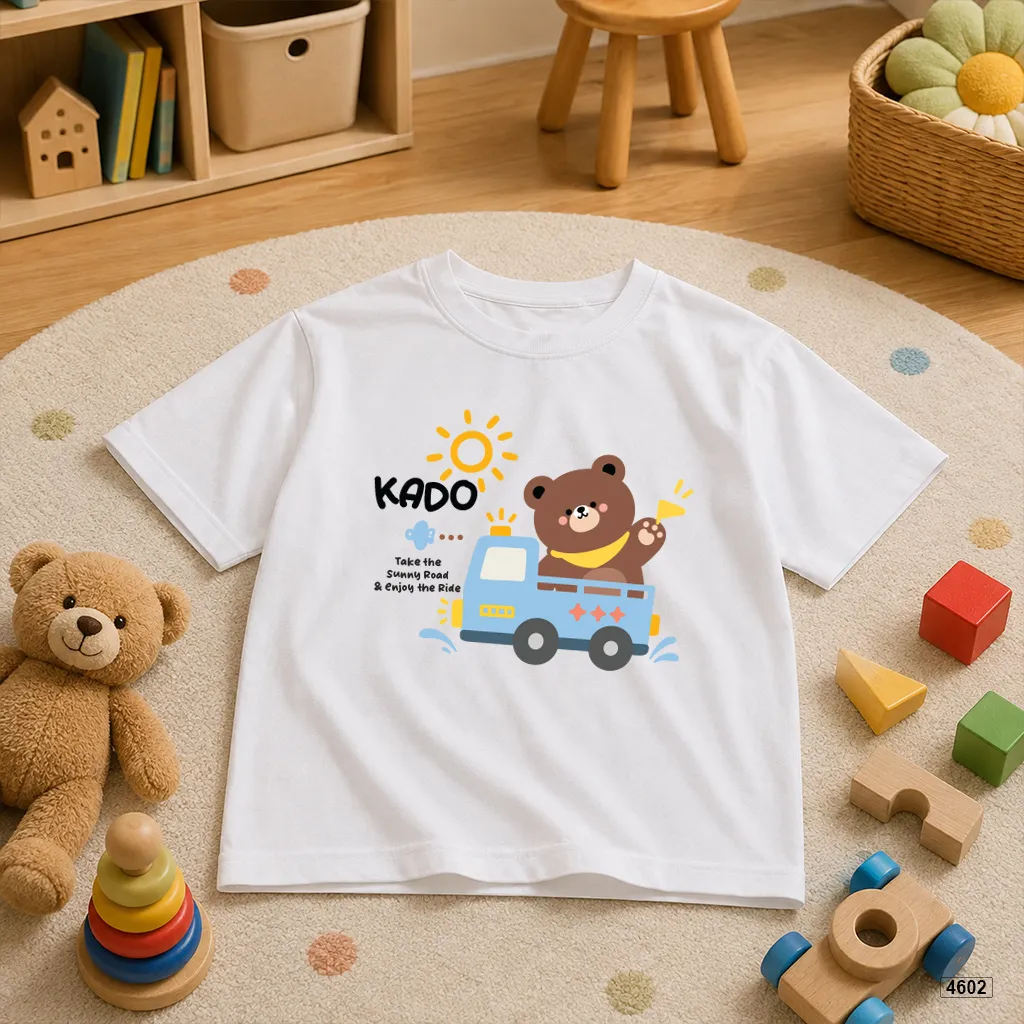 Áo thun trẻ em Kado cổ tròn in hình gấu lái xe hoạt hình dễ thương năng động cho bé trai bé gái 4602_thumbnail_6