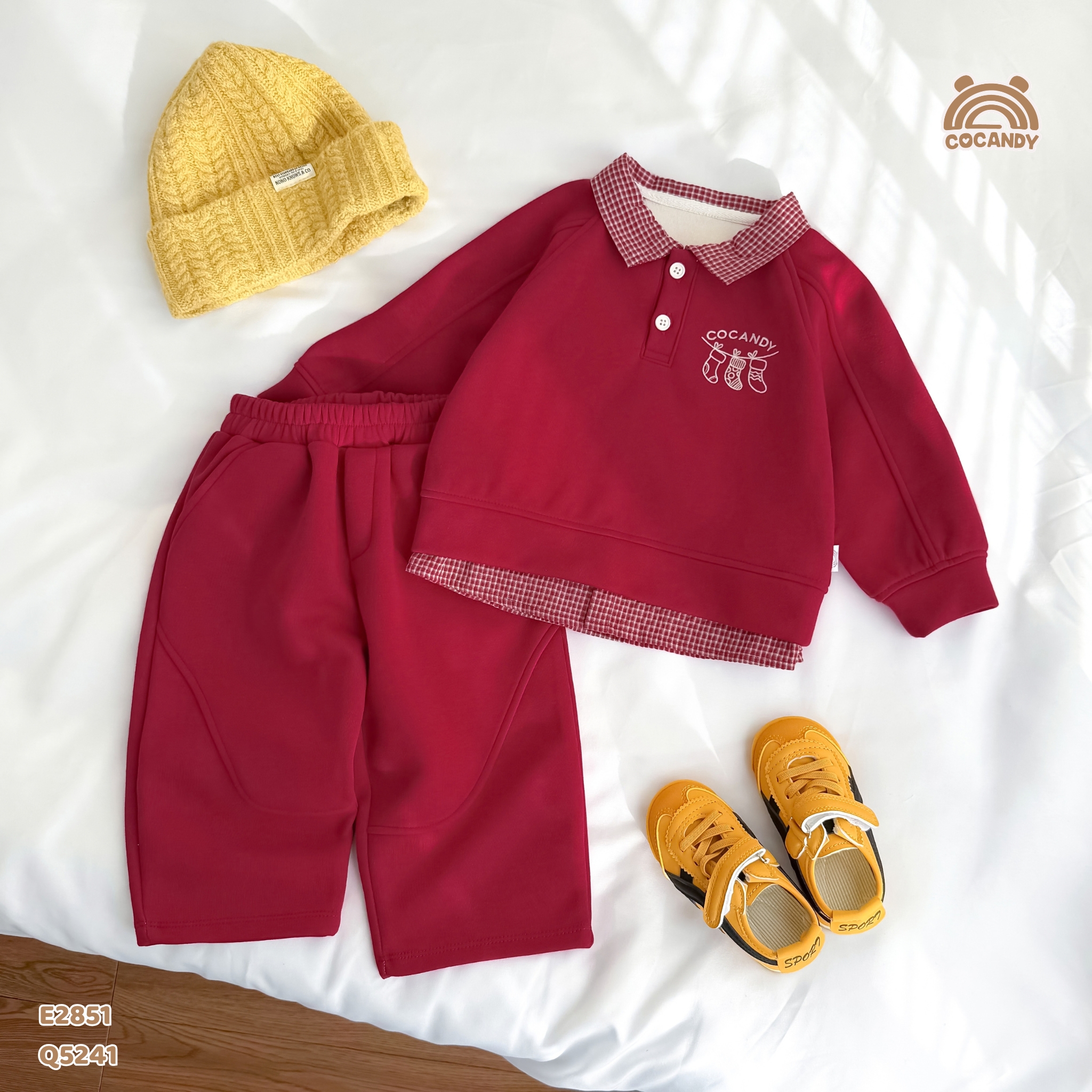 Quần dài nỉ ĐỎ ống bom chạy viền chỉ_thumbnail_1