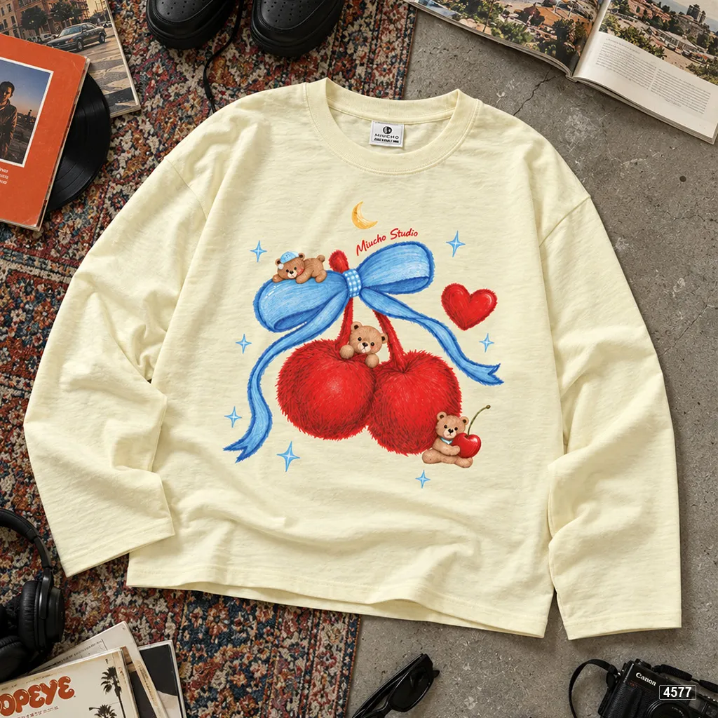 Áo thun nữ boxy tay dài Gấu Teddy dễ thương Miucho cotton xước 4577_thumbnail_6