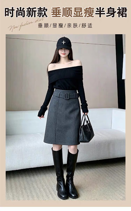 Lucas - Chân váy dạ xước dáng lửng dáng A nhẹ + belt vải cùng chất liệu_thumbnail_2
