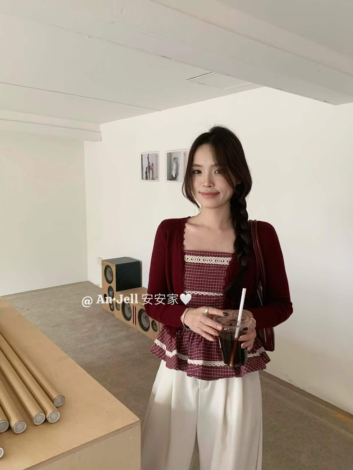 Lucas - Set áo thô caro 2 dây phối ren, gấu xòe peplum + áo khoác cardigan viền ren_thumbnail_3