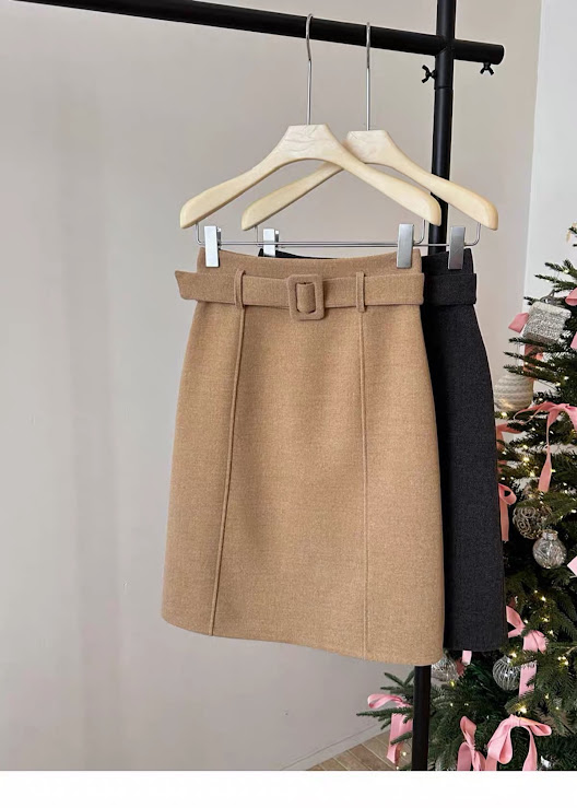 Lucas - Chân váy dạ xước dáng lửng dáng A nhẹ + belt vải cùng chất liệu_thumbnail_5